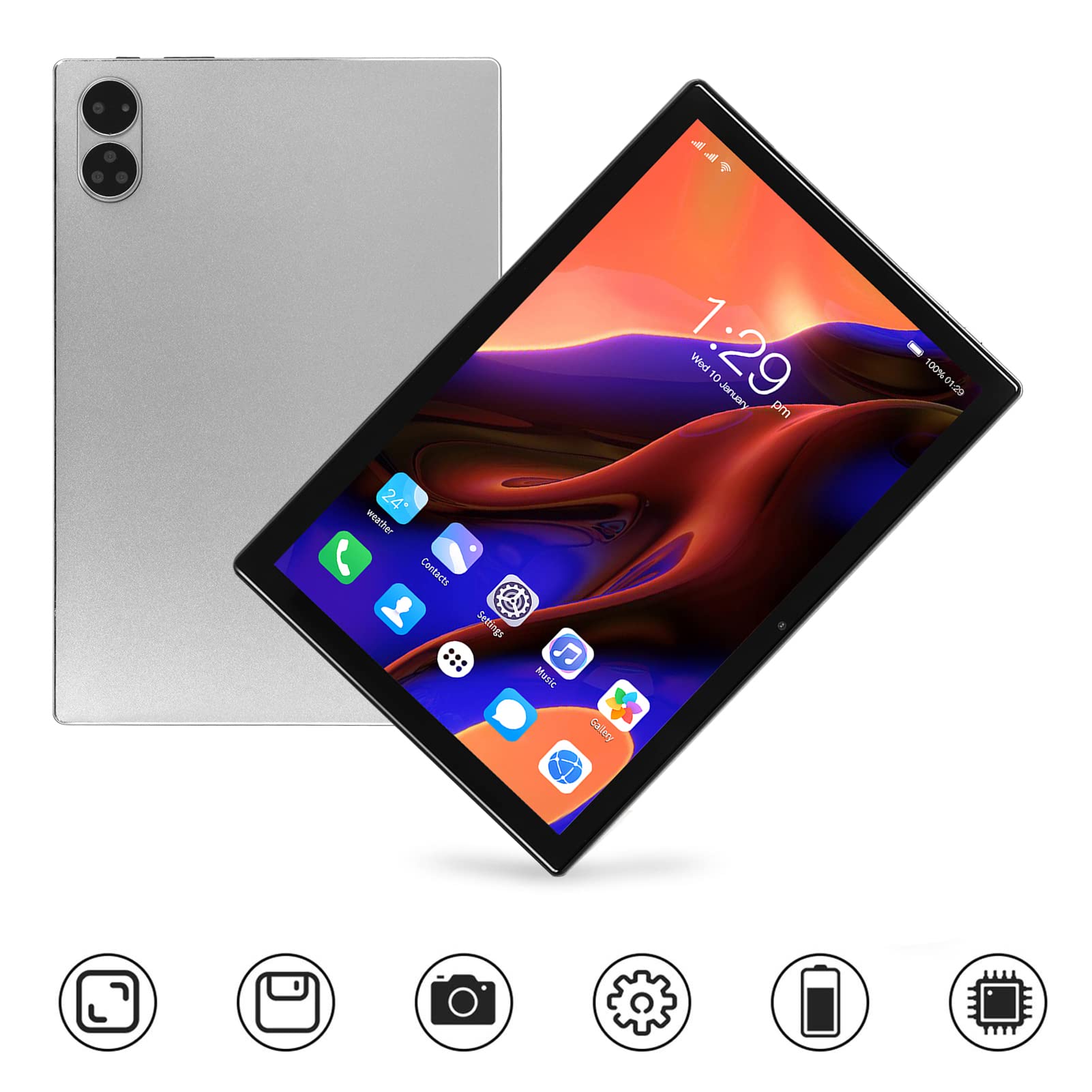10. 1 Inch Tablet, 5G WiFi 8GB RAM 256GB ROM Tablet 2 in 1 4G Call Fast Charge 100‑240V 12 (US Plug)