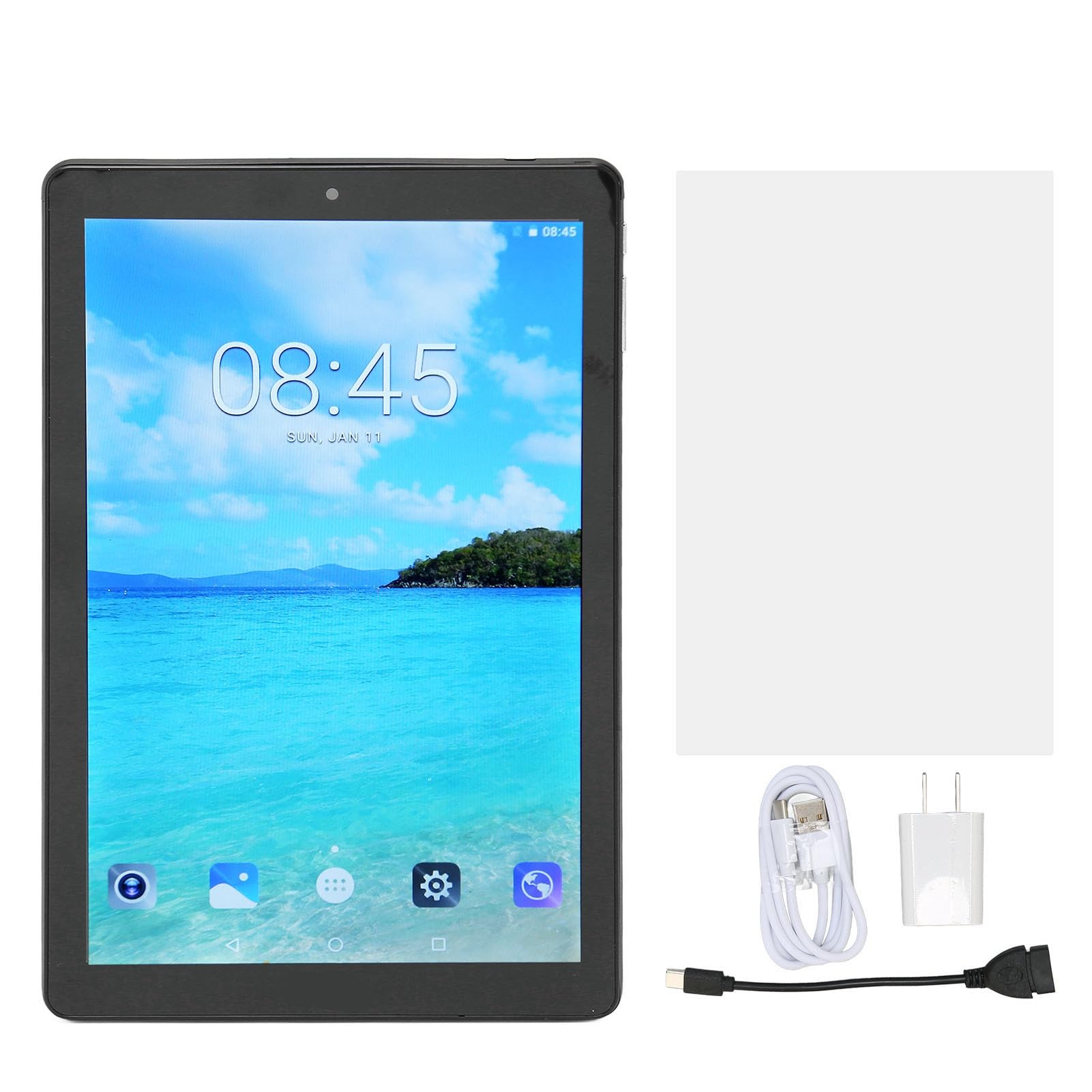10.1 Inch Tablet, Tablet PC Front 2MP Rear 8MP US Plug 110-240V for Android 8.1 for Watching (Black)