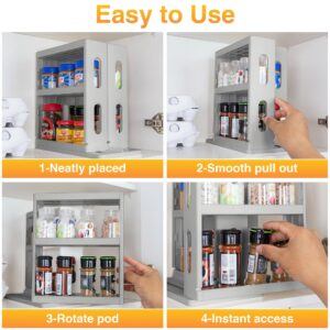 Dutiplus Pull-Out & Rotate Spice Rack Kitchen Cabinet Organizer 2 Three-Decker Shelves Snap-in ABS Shelves Adjustable Storage (10.8”H x 5.8”W x 10.4”D) (High-Grade Gray)