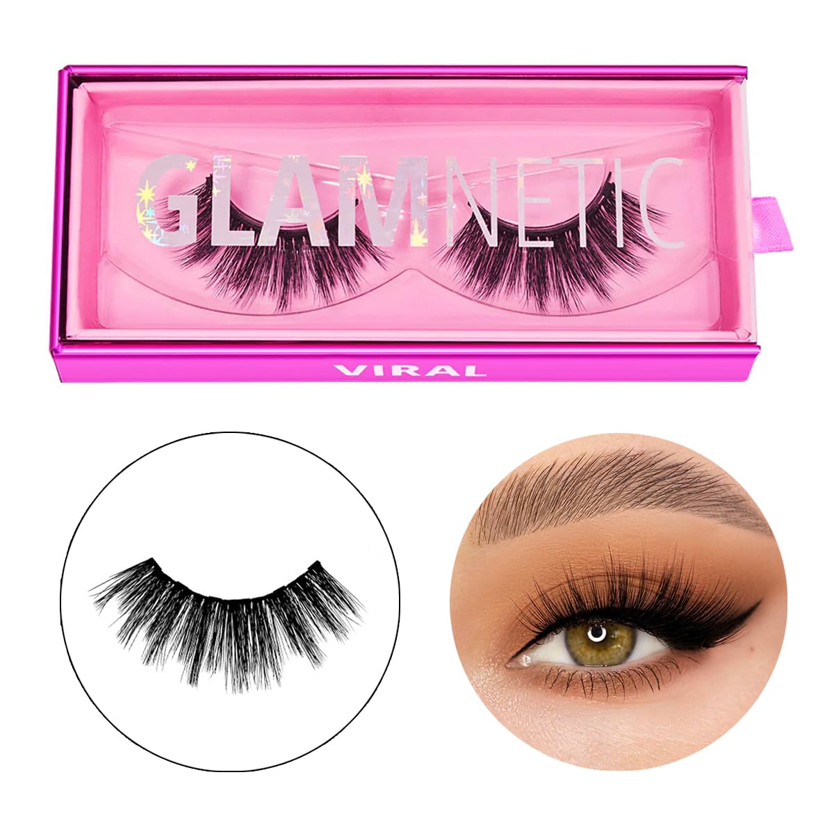 Magnetic Eyelashes – Viral | Artificial Magnetic Lashes, Made with Synthetic Faux Mink Fiber, Comfortable and Natural Lash Extention Look, Reusable Up To 60 Times, Long Wispy 15mm, 1 Pair