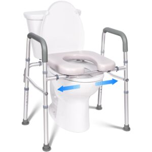 raised toilet seat with handles and widen seat, width and height adjustable commode chair for toilet, up to 400lbs support, raised toilet seats for senior, disabled, pregnant, fit any toilet