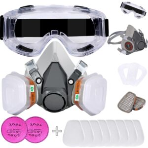 Amonanak Respirator Mask with Filters, Welding Respirator Paint Mask with Goggles Reusable Gas Mask Full Face Respirator for Chemicals Construction Work Solder and Epoxy Resin