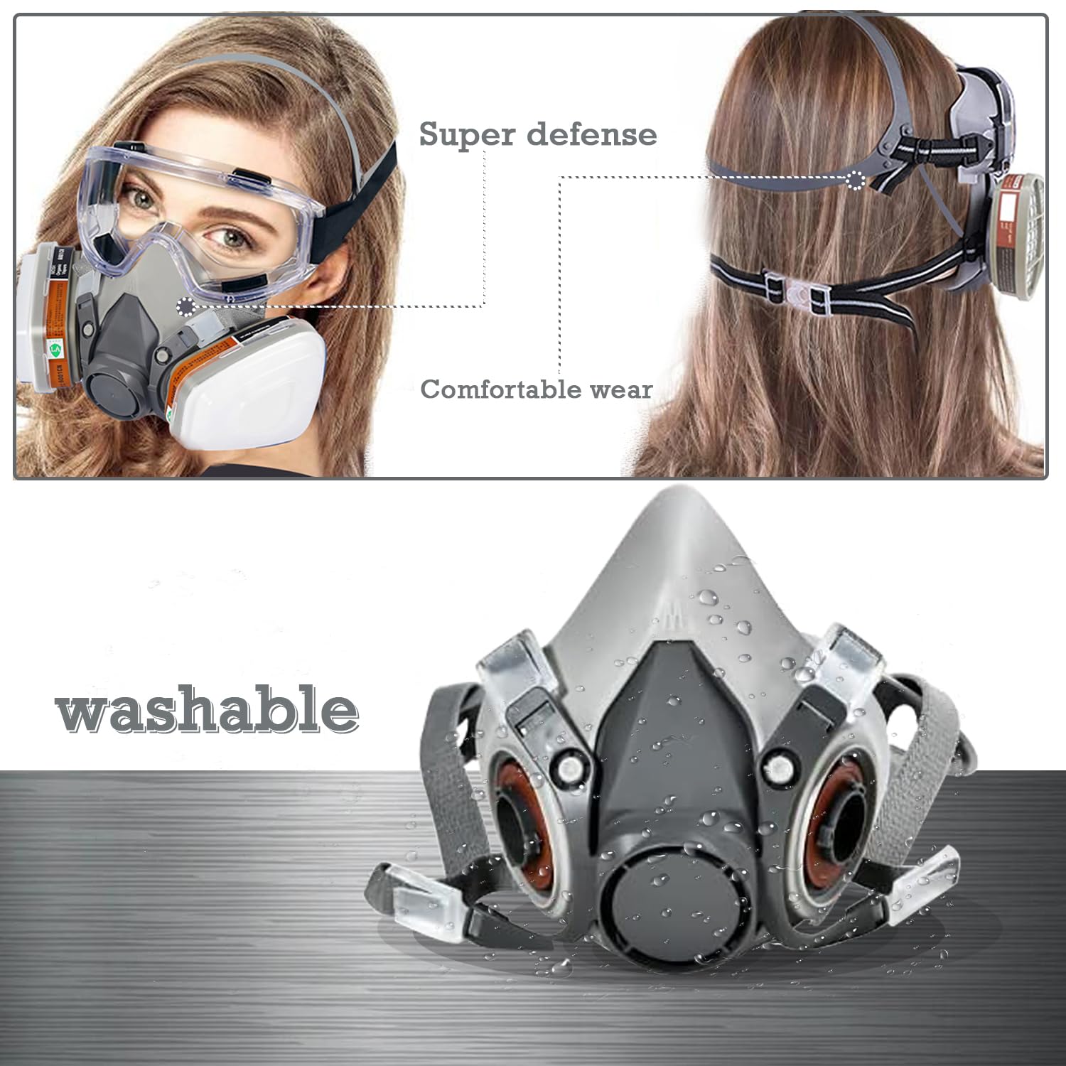 Amonanak Respirator Mask with Filters, Welding Respirator Paint Mask with Goggles Reusable Gas Mask Full Face Respirator for Chemicals Construction Work Solder and Epoxy Resin