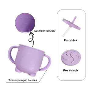 BY FOREV Silicone Baby Feeding Set, Baby Led Weaning Supplies with Suction Bowl Divided Plate, Toddler Self Feeding Dish Set with Spoons Forks Sippy Cup Adjustable Bib, Eating Utensils (Purple)