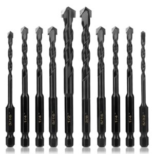 ubesths 10pcs masonry drill bits kit for concrete, stone, carbide drill bit set for glass, brick, tile, plastic, ceramic and wood size 5/32 to 1/2 inch
