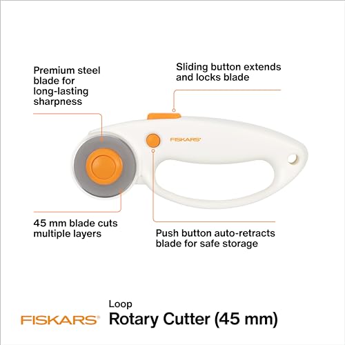 Fiskars 45mm Quick Change Rotary Cutter for Fabric - Steel Rotary Cutter Blade - Craft Supplies - Crafts, Sewing, and Quilting Projects - White