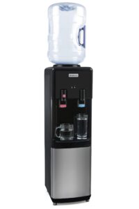 igloo top loading hot and cold water dispenser - water cooler for 5 gallon bottles and 3 gallon bottles - includes child safety lock - water machine perfect for home, office, & more - black