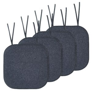 elegant comfort chair cushion covers with ties and non skid rubber backing-thick memory foam - soft cushion pad- rounded square seat cover-16 x 16 inches- honeycomb textured pattern, set of 4, gray