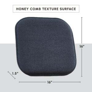 Elegant Comfort Chair Cushion Covers with Ties and Non Skid Rubber Backing-Thick Memory Foam - Soft Cushion Pad- Rounded Square Seat Cover-16 x 16 Inches- Honeycomb Textured Pattern, Set of 4, Gray