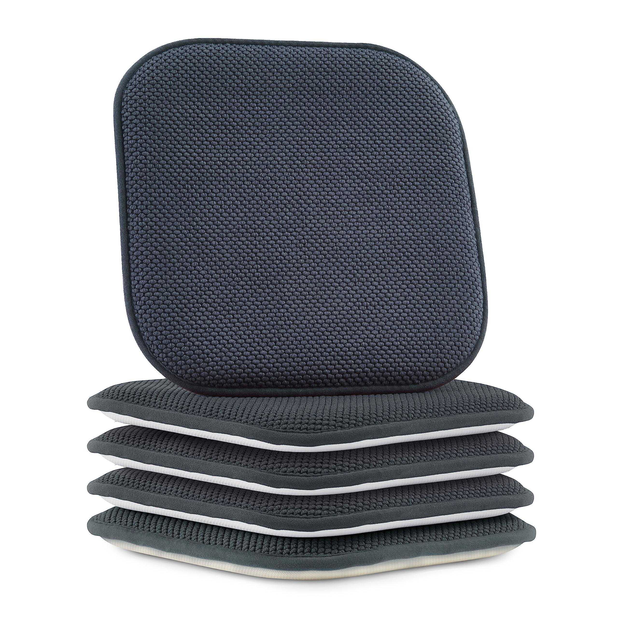 Elegant Comfort Chair Cushion Covers with Ties and Non Skid Rubber Backing-Thick Memory Foam - Soft Cushion Pad- Rounded Square Seat Cover-16 x 16 Inches- Honeycomb Textured Pattern, Set of 4, Gray
