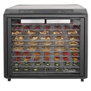 excalibur electric food dehydrator select series 10-tray with adjustable temperature control includes chrome plated drying trays stainless steel construction and glass french doors, 800-watts, black