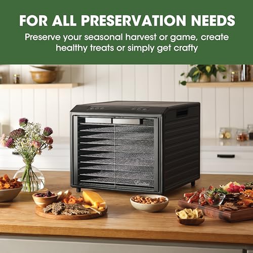 Excalibur Electric Food Dehydrator Select Series 10-Tray with Adjustable Temperature Control Includes Chrome Plated Drying Trays Stainless Steel Construction and Glass French Doors, 800-Watts, Black