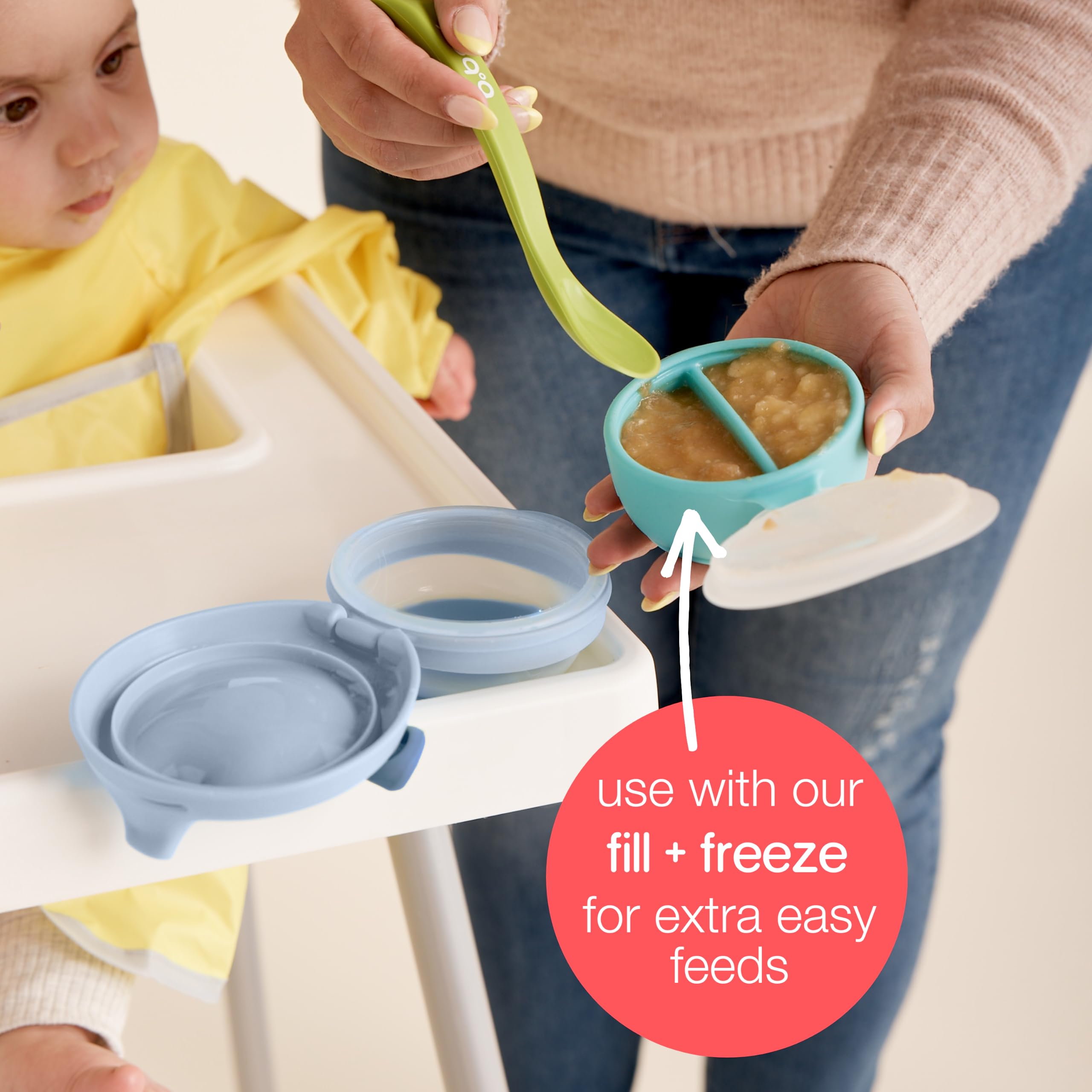 b.box NEW Fill + Feed (Sage) | Reusable Baby Food Pouch | For Toddlers & Babies 4mo+ | Silicone/Nylon Pouch, BPA Free Plastic Lid | Dishwasher & Microwave Safe | 110mL (3.7oz or ½ Cup Capacity)