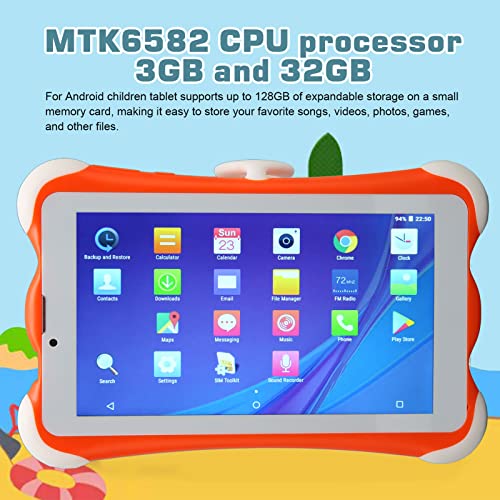 WiFi Kids Tablet, Orange 7 Inch 1280x800 RAM 3GB ROM 32GB Dual SIM Dual Standby Kids Tablet (US Plug)