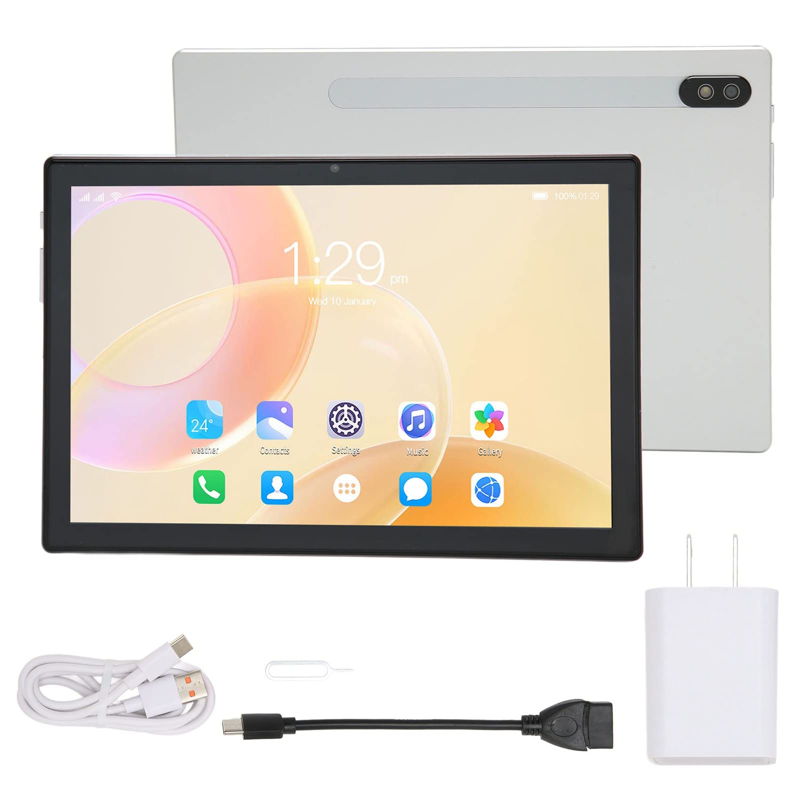 Office Tablet, 10 Inch Tablet White 6GB RAM 256GB ROM 7000mAh 5G WiFi Dual Camera (US Plug)