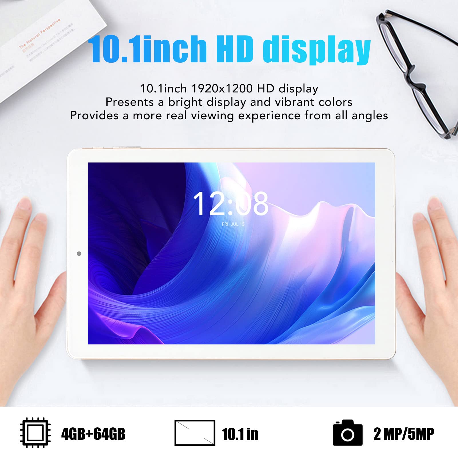 Tablet PC, HD Tablet 100-240V 4GB RAM 64GB ROM Dual Camera for Android 10 (US Plug)