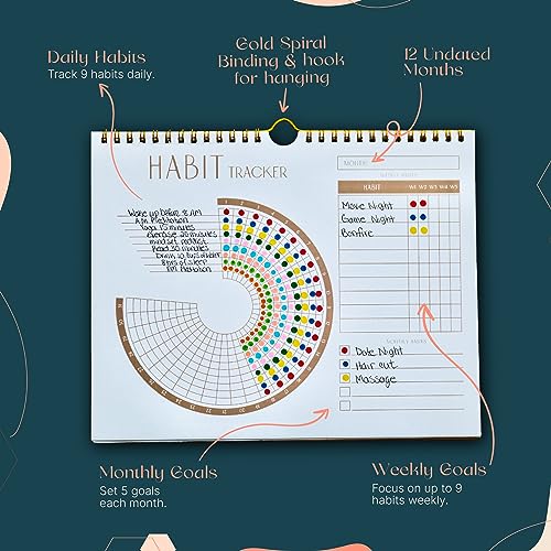 Boho Style Habit Tracker Journal and Goal Planner | Great Productivity Tool and Habit Journal - Motivational Workout Journal | Hang with Spiral Binding Workout Planner - Display on Workout Calendar