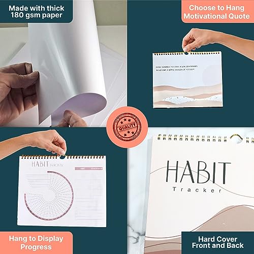 Boho Style Habit Tracker Journal and Goal Planner | Great Productivity Tool and Habit Journal - Motivational Workout Journal | Hang with Spiral Binding Workout Planner - Display on Workout Calendar