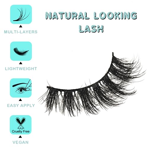 APCYUST Mink Lashes Fluffy Wispy Eyelashes Medium Natural Eye Lash Pack Thick Full Small Strip Eyelash Set Thin Band Russian Strips Lash Extension (Spiky Lash | 11-17mm)