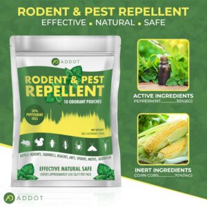 ADDOT Rodent Mouse Repellent Indoor - Powerful Pest Repeller for Mice, Squirrels, Bats, and More - 10 Pack, 30g Effective Peppermint Deterrent for Attic, Garage, RV, Basement, House, and Warehouse,