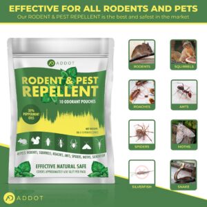 ADDOT Rodent Mouse Repellent Indoor - Powerful Pest Repeller for Mice, Squirrels, Bats, and More - 10 Pack, 30g Effective Peppermint Deterrent for Attic, Garage, RV, Basement, House, and Warehouse,