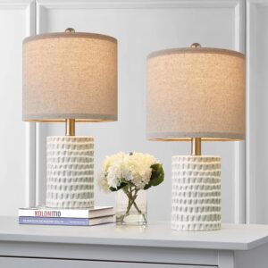 portres 18.25" modern accent ceramic table lamp set of 2 for bedroom white desk decor bedside lamps for living room study room office dorm farmhouse nightstand lamp end table lamps