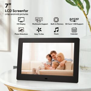 7 Inch Photo Frame, Using USB or SD to Play Photos/Videos/Music, HD IPS Displays Photo Frames with Remote Control, Easys to Use, Gifts for Mom&Dad