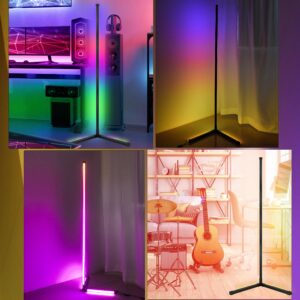 24W Corner Floor Lamp, 62" Smart RGB LED Floor Lamp with Music Sync, Modern Mood Lighting Corner Lamp Dimmable with Remote & App Control, DIY Mode & Timer RGB Corner Light for Living Room Gaming Room