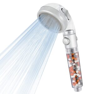 essbhach shower head with handheld, high pressure shower head with filter and on/off button, water saving filtered shower head for dry hair & skin, 3 spray modes