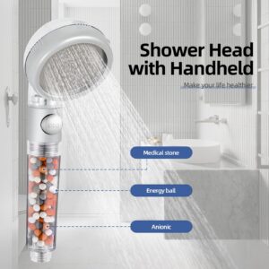 Essbhach Shower Head with Handheld, High Pressure Shower Head with Filter and ON/OFF Button, Water Saving Filtered Shower Head for Dry Hair & Skin, 3 Spray Modes