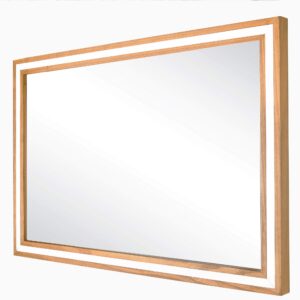 wood bathroom mirror with solid frame,24 x 36 inch led lighted vanity mirror,rectangle makeup tempered mirror for wall,light up unique mirror(natural)