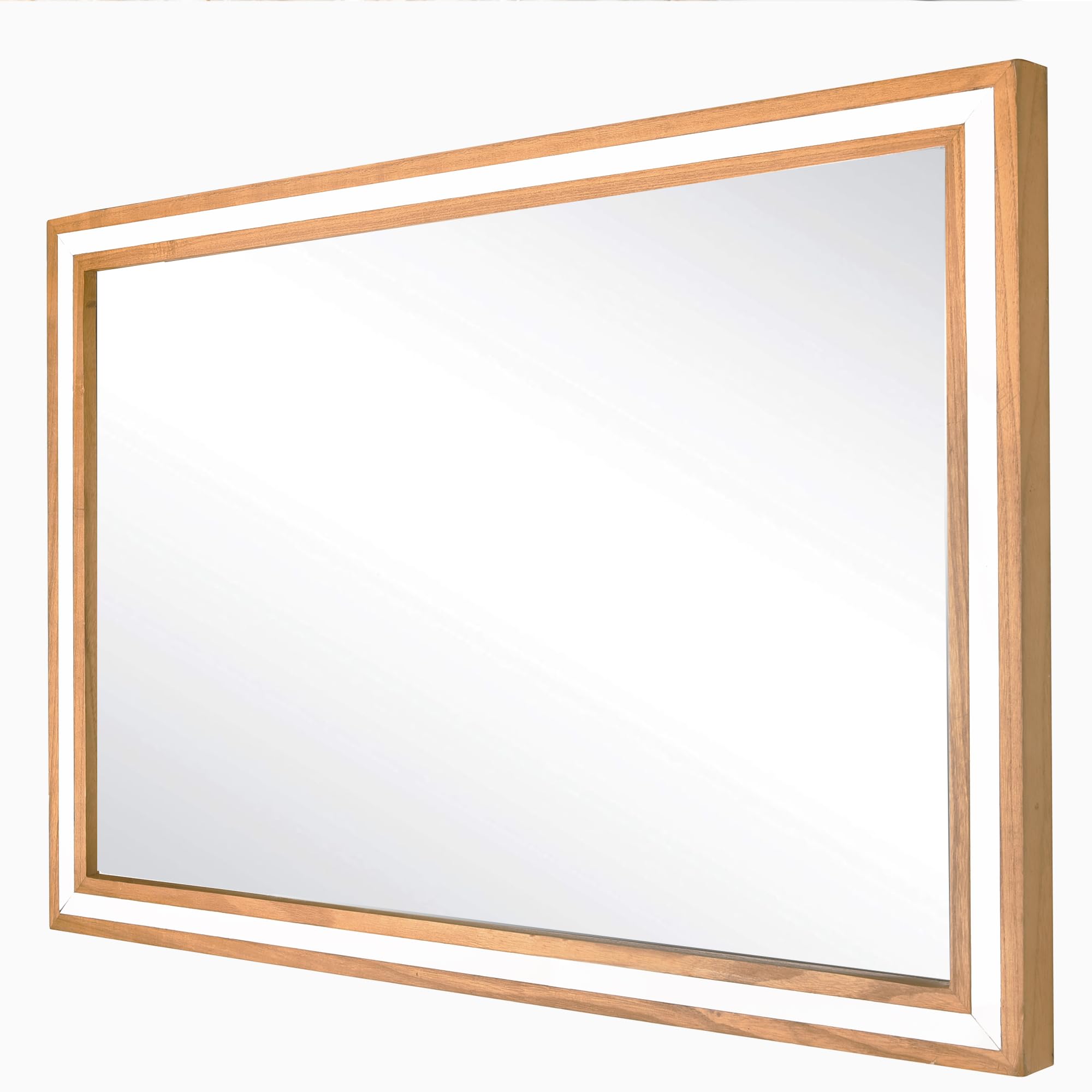 Wood Bathroom Mirror with Solid Frame,24 x 36 Inch LED Lighted Vanity Mirror,Rectangle Makeup Tempered Mirror for Wall,Light up Unique Mirror(Natural)