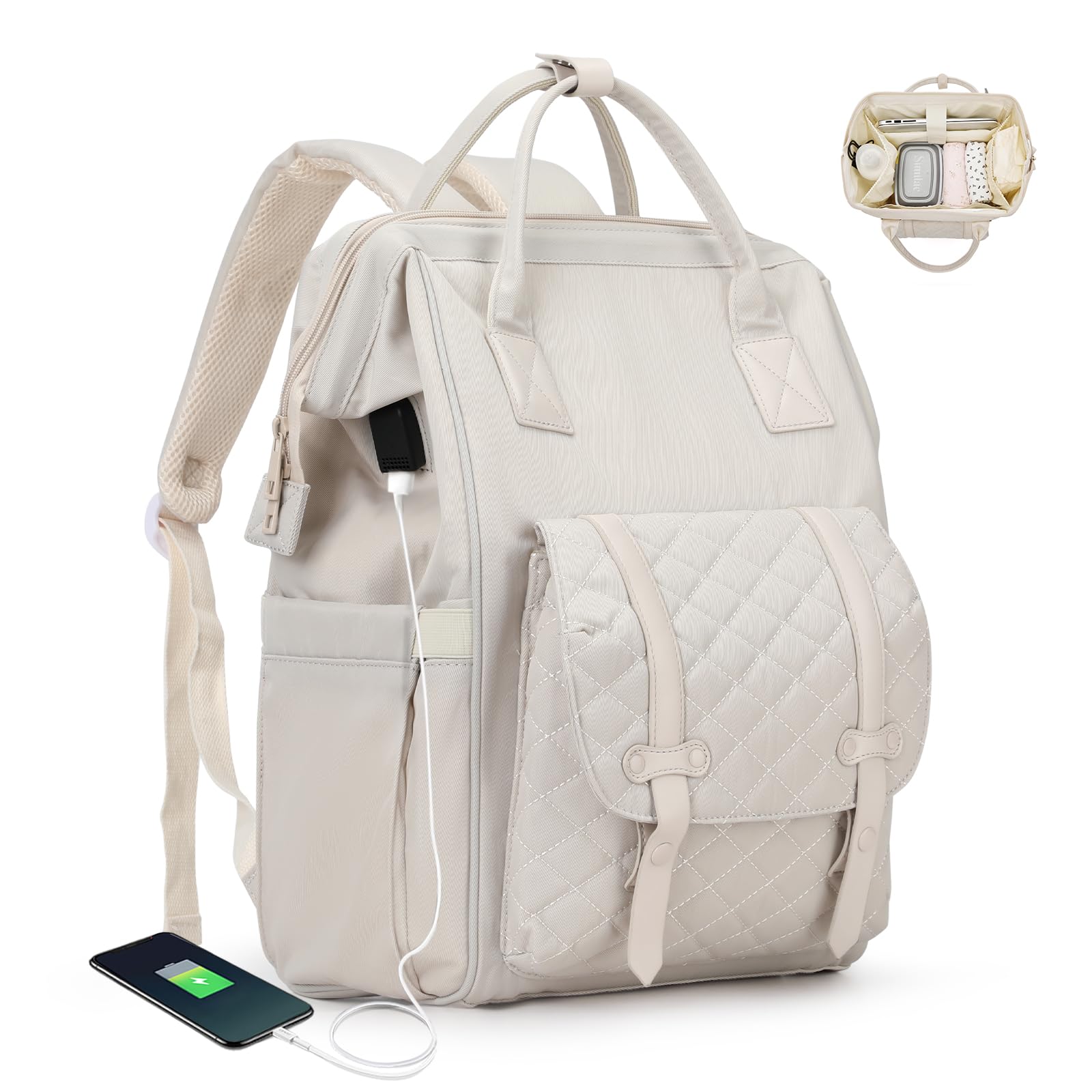 Diaper Bag Backpack,Travel Essentials Baby Bag for Girls Boy Maternity Baby Changing Bags Unisex Baby Diaper Backpack Waterproof Travel Backpack with Insulated Pockets & Stroller Straps Beige