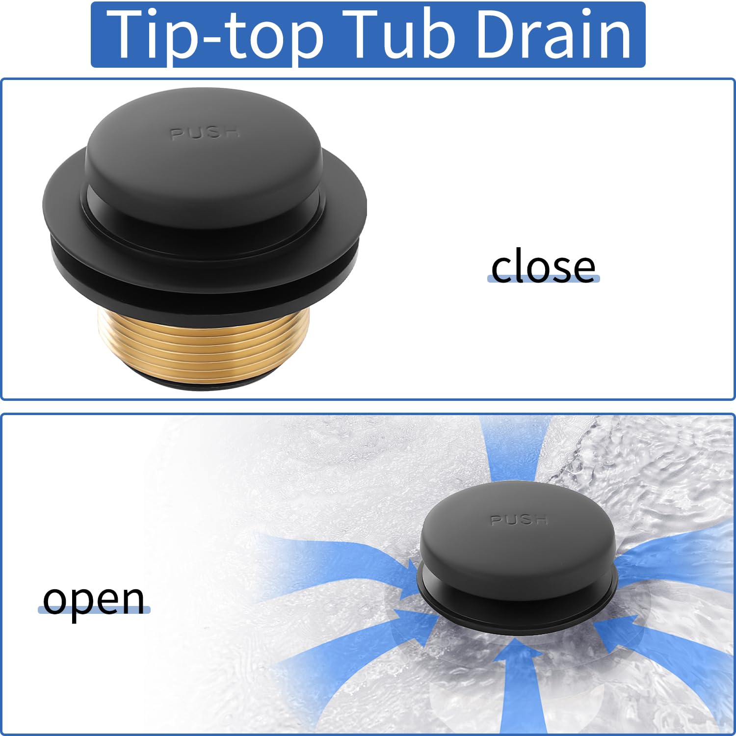 Matte Black Bathtub Drain Tip-Toe Tub Trim Set with Two-Hole Overflow Faceplate Bathroom Tub Drains Replacement Conversion Tub Drain Kit Assembly with Universal Fine & Coarse Thread