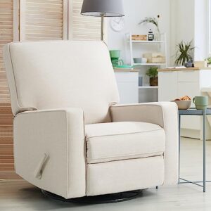 merous recliner chair upholstered glider durability swivel chair for nursery rocking chair stain resistant comfort manual reclining chair with manual puller for living room bedroom beige