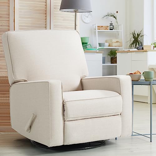 MEROUS Recliner Chair Upholstered Glider Durability Swivel Chair for Nursery Rocking Chair Stain Resistant Comfort Manual Reclining Chair with Manual Puller for Living Room Bedroom Beige