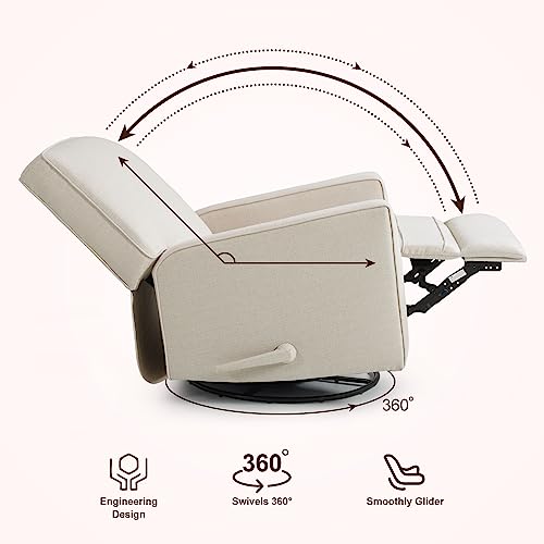 MEROUS Recliner Chair Upholstered Glider Durability Swivel Chair for Nursery Rocking Chair Stain Resistant Comfort Manual Reclining Chair with Manual Puller for Living Room Bedroom Beige