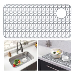 kitchen silicone sink protector mat 28''×14'' farmhouse sink protectors for stainless steel kitchen grey sink grid with rear drain