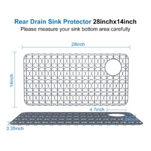 Kitchen Silicone Sink Protector Mat 28''×14'' Farmhouse Sink Protectors for Stainless Steel Kitchen Grey Sink Grid with Rear Drain