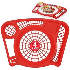 stboo paper plate holders reusable - plastic plates holder heavy duty | picnic tray reusable set dishwasher safe | paper plate dispenser for 4th of july, bbq's, parties,camping (4 set-red)