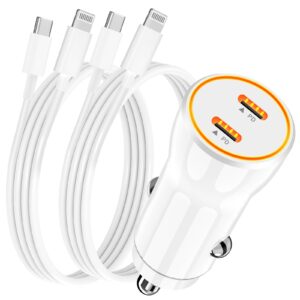 [apple mfi certified] iphone charger fast car charging, mirareed 72w dual usb-c power pd rapid car charger adapter + 2pack type-c to lightning cable quick charge for iphone 14/13/12/11/xs/xr/x/se/ipad