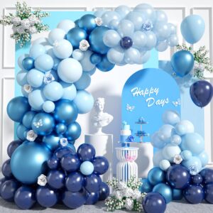 blue shades balloon arch garland kit, 106pcs 18/12/10/5 inch metallic chrome blue balloons pearl blue balloons baby blue balloons light blue balloons for birthday baby shower wedding party