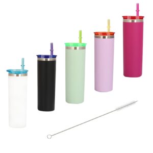 20oz Skinny Tumbler Cups Replacement Lids Stylish Color with Reusable Straws, Brushes, 2.75in Cup Mouth Compatible with YETI Rambler and More, Spill Proof Splash Resistant Silicone Sliding Covers