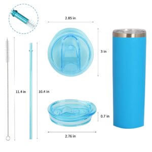 20oz Skinny Tumbler Cups Replacement Lids Stylish Color with Reusable Straws, Brushes, 2.75in Cup Mouth Compatible with YETI Rambler and More, Spill Proof Splash Resistant Silicone Sliding Covers