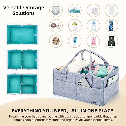 Zaflosh Baby Diaper Caddy Organizer, Large Size Diaper Organizer with Removable Dividers, Car Diaper Caddy, Baby Organizer for Changing Table, Nursery Storage Caddy for Baby Essentials