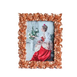 momlkfday gold 5x7 picture frames vintage photo frame rose gold flower leaf with glass front antique picture frame for tabletop wall hanging (rose gold-5x7)