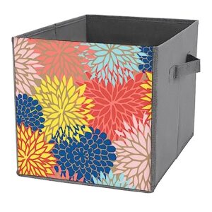 damtma storage cubes yellow blue orange dahlias floral clothes storage bins with handles colorful flowers collapsible fabric 11 in cube organizer for home room shelves closet
