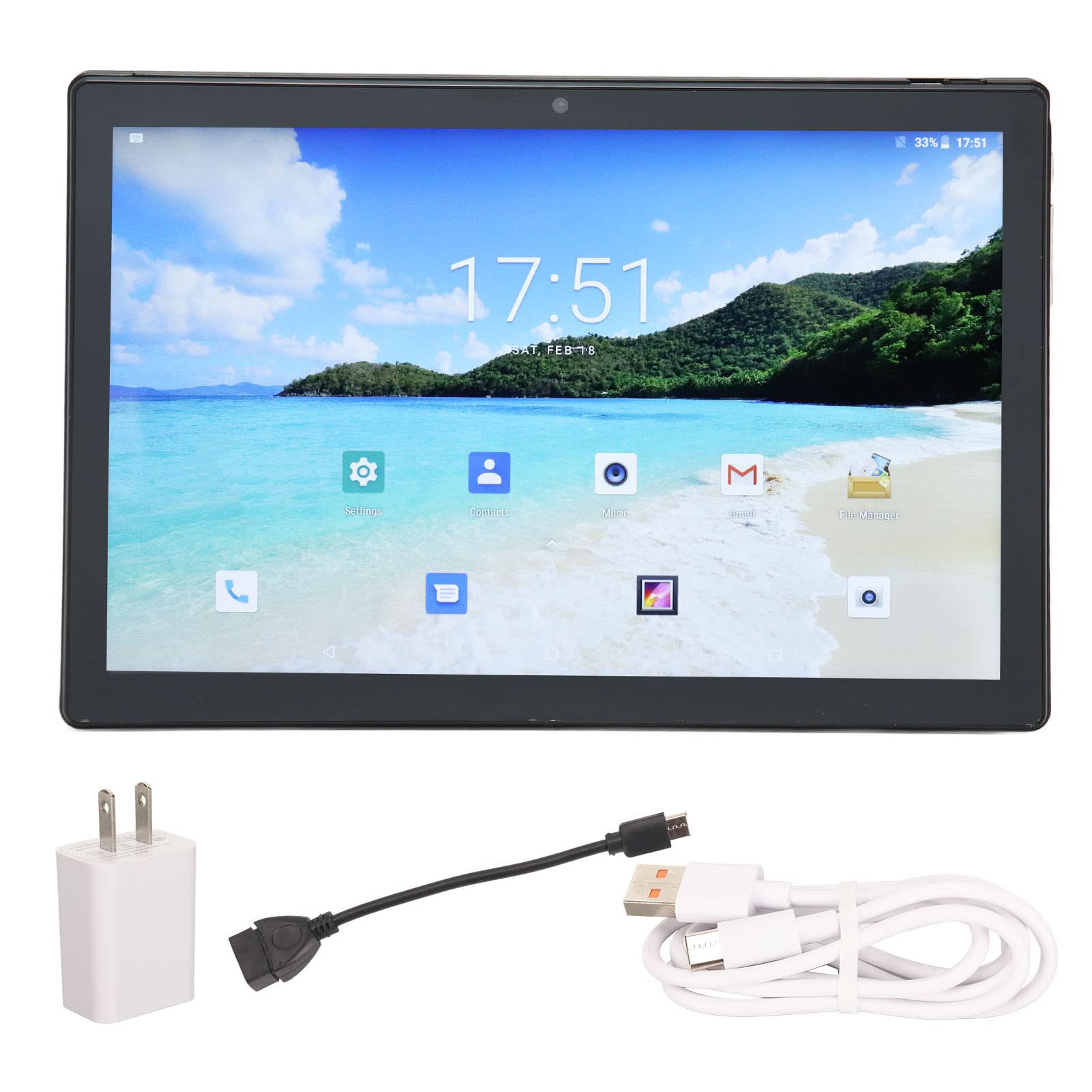 Office Tablet, 10.1in FHD Tablet PC 8GB RAM 256GB ROM 1080P for Travel (US Plug)