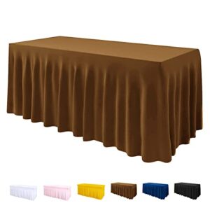 manmengji table cover and table skirt one-piece for folding tables, 6ft spandex fitted tablecloth with ruffles skirt for weddings, banquets, parties, vendors (brown 1pack)