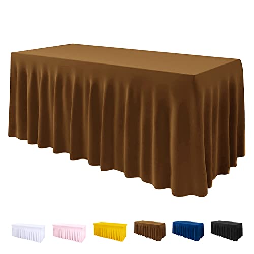 ManMengJi Table Cover and Table Skirt One-Piece for Folding Tables, 6FT Spandex Fitted Tablecloth with Ruffles Skirt for Weddings, Banquets, Parties, Vendors (Brown 1Pack)